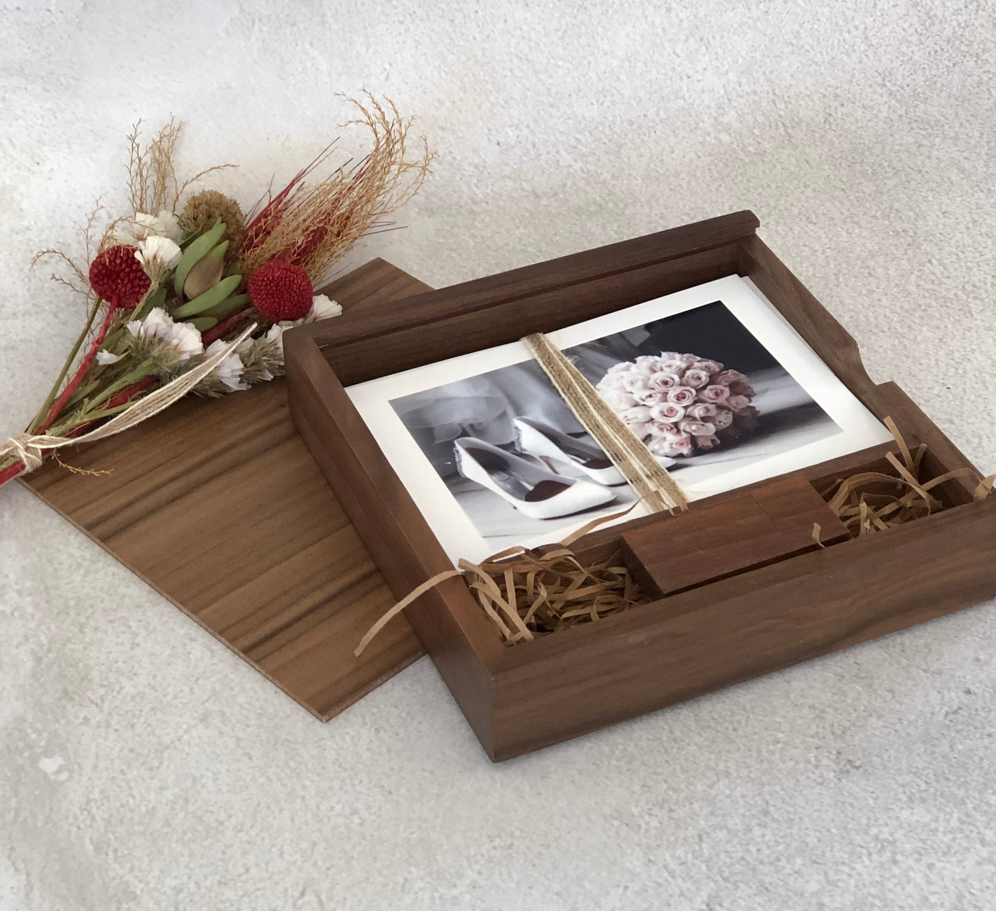 Wooden Photo Box with USB Slot + Engraved Lid - Bespoke Gift Boxes